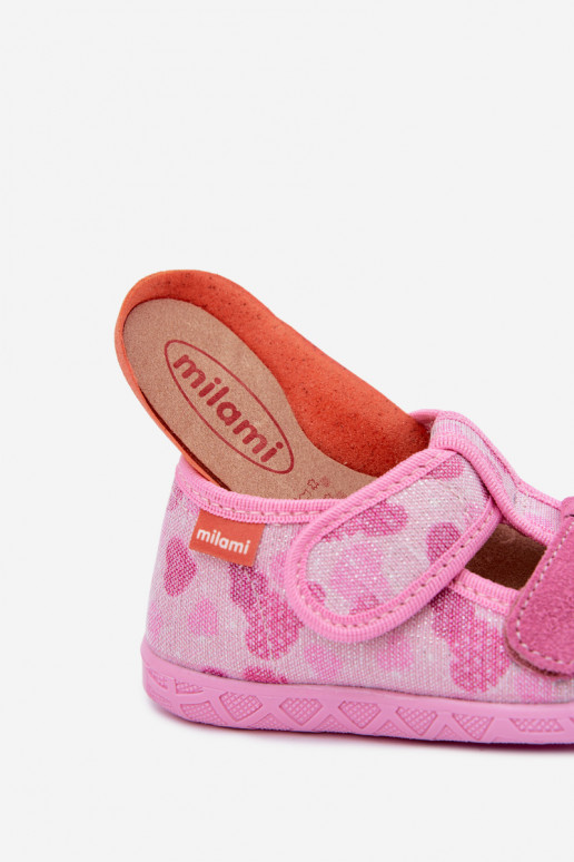 Zapatillas infantiles Milami con cierres adhesivos y corazones brillantes en rosa Reathiana