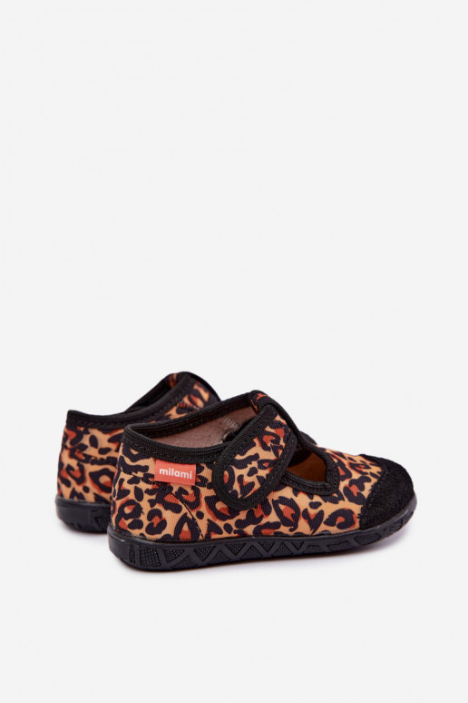 Zapatillas infantiles Milami con cierres adhesivos y patrones de leopardo en amarillo y negro Jasimrra