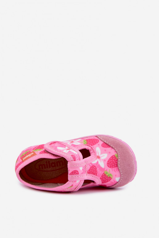 Zapatillas infantiles Milami con cierres adhesivos y fresas y flores en rosa Jasimrra