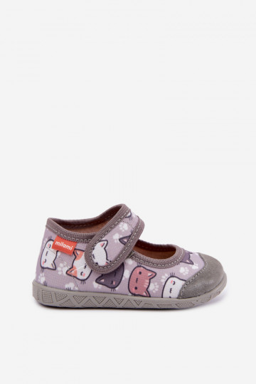 Zapatillas infantiles Milami con cierres adhesivos y gatos en gris Esnia 2