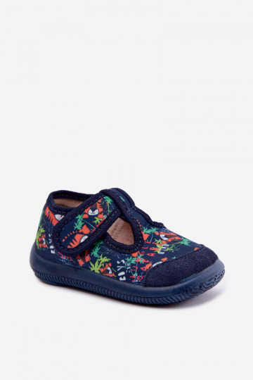 Zapatillas elásticas infantiles Milami con cierres adhesivos y patrones de jungla en azul oscuro Ambette