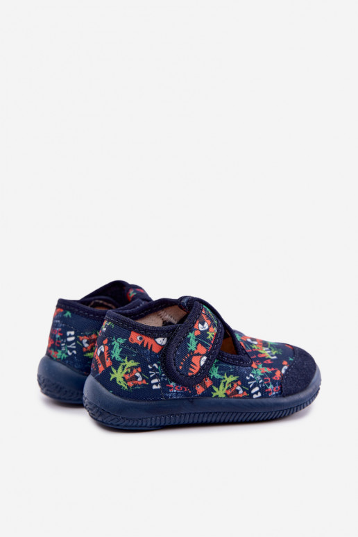 Zapatillas elásticas infantiles Milami con cierres adhesivos y patrones de jungla en azul oscuro Ambette