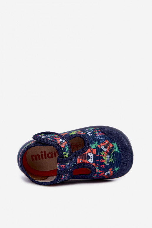 Zapatillas elásticas infantiles Milami con cierres adhesivos y patrones de jungla en azul oscuro Ambette