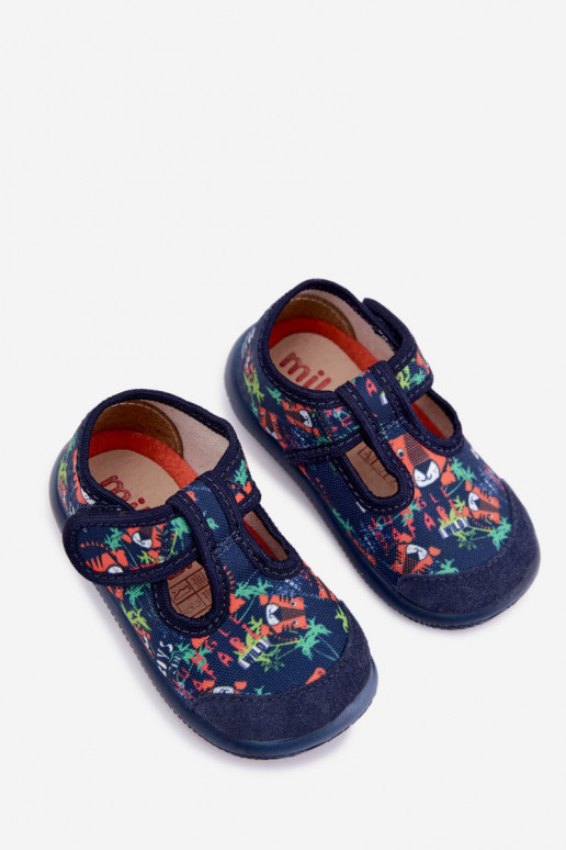 Zapatillas elásticas infantiles Milami con cierres adhesivos y patrones de jungla en azul oscuro Ambette