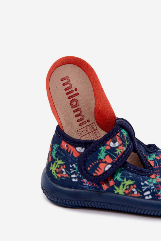 Zapatillas elásticas infantiles Milami con cierres adhesivos y patrones de jungla en azul oscuro Ambette