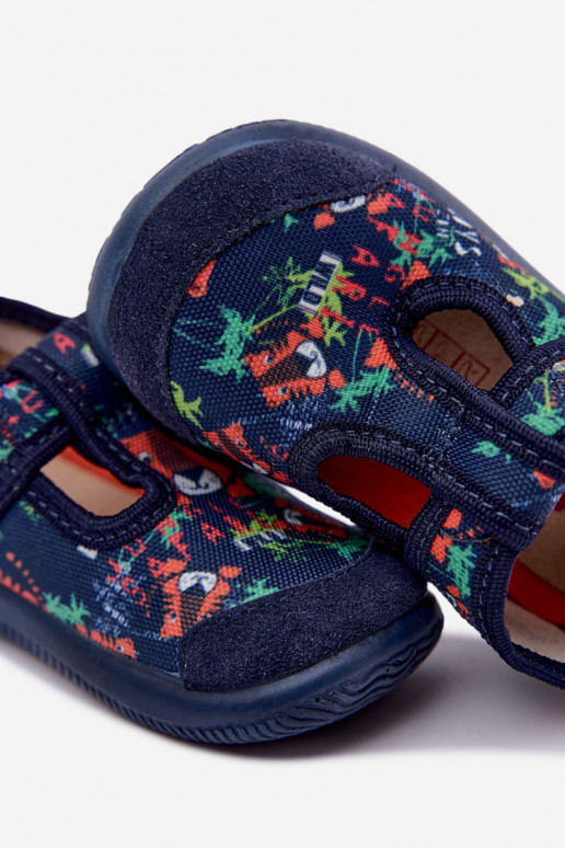 Zapatillas elásticas infantiles Milami con cierres adhesivos y patrones de jungla en azul oscuro Ambette