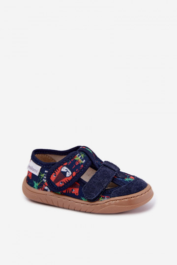 Zapatillas infantiles Barefoot Milami con patrones de jungla en azul oscuro Lumi