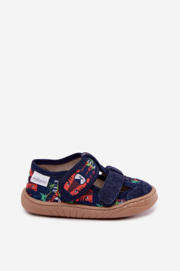 Zapatillas infantiles Barefoot Milami con patrones de jungla en azul oscuro Lumi 2