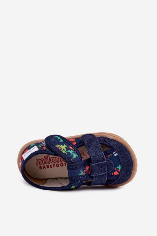 Zapatillas infantiles Barefoot Milami con patrones de jungla en azul oscuro Lumi