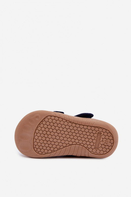 Zapatillas infantiles Barefoot Milami con patrones de jungla en azul oscuro Lumi