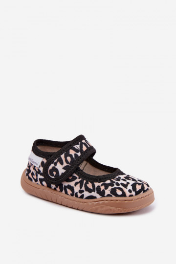 Bailarinas infantiles con estampado de leopardo color arena Caelia