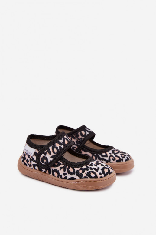 Bailarinas infantiles con estampado de leopardo color arena Caelia