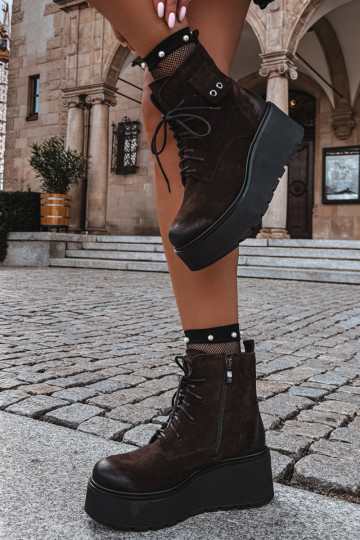 Zazoo 60499 botines de mujer de ante sintético con plataforma en color chocolate