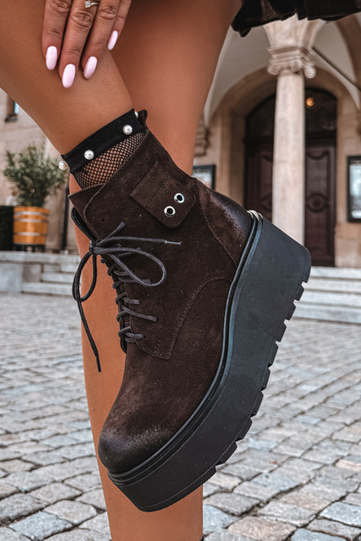 Zazoo 60499 botines de mujer de ante sintético con plataforma en color chocolate
