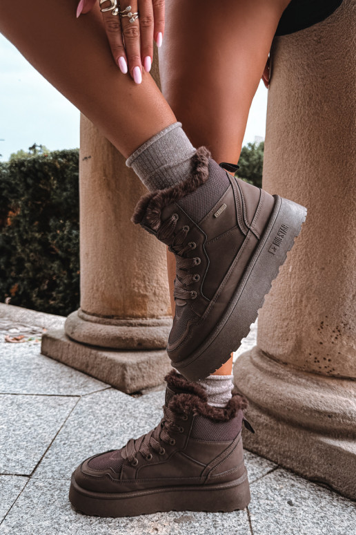 Botas de nieve para mujer con cordones y pelo marrón oscuro Big Star