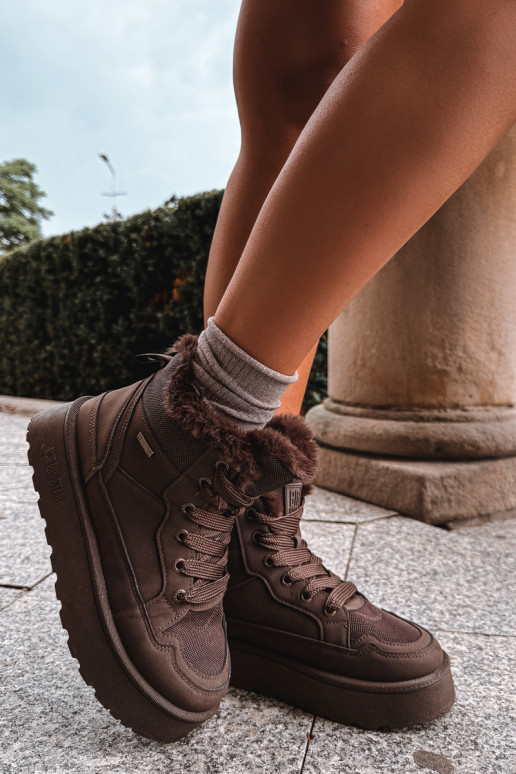 Botas de nieve para mujer con cordones y pelo marrón oscuro Big Star