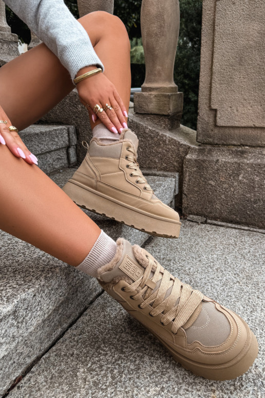Botas de nieve para mujer con cordones y pelo color arena Big Star