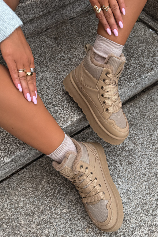 Botas de nieve para mujer con cordones y pelo color arena Big Star