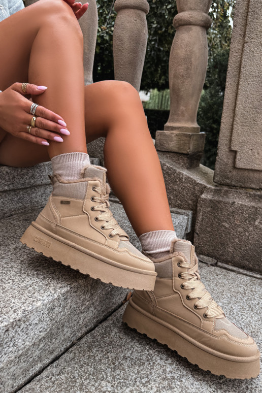 Botas de nieve para mujer con cordones y pelo color arena Big Star