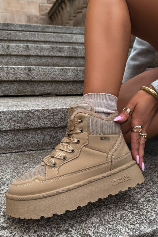 Botas de nieve para mujer con cordones y pelo color arena Big Star