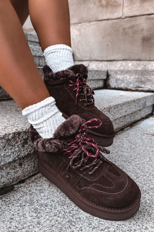 botas de nieve de ante sintético para mujeres con cordones Big Star UU274312 color chocolate