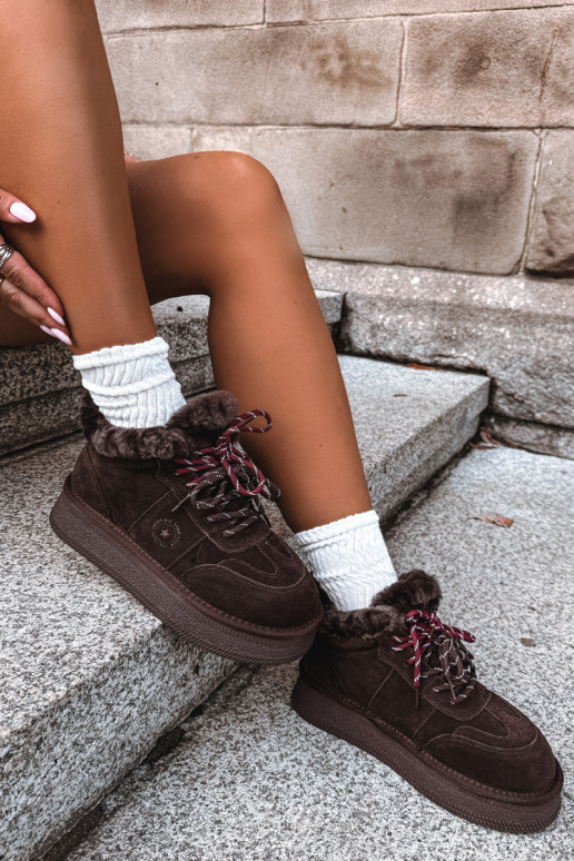 botas de nieve de ante sintético para mujeres con cordones Big Star UU274312 color chocolate