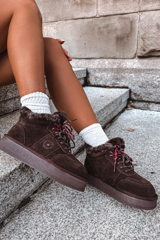 botas de nieve de ante sintético para mujeres con cordones Big Star UU274312 color chocolate