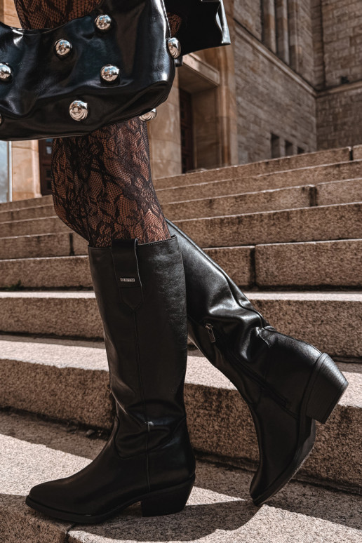 botas altas de cuero natural para mujeres con tacón bajo aisladas Big Star UU274521 color negro