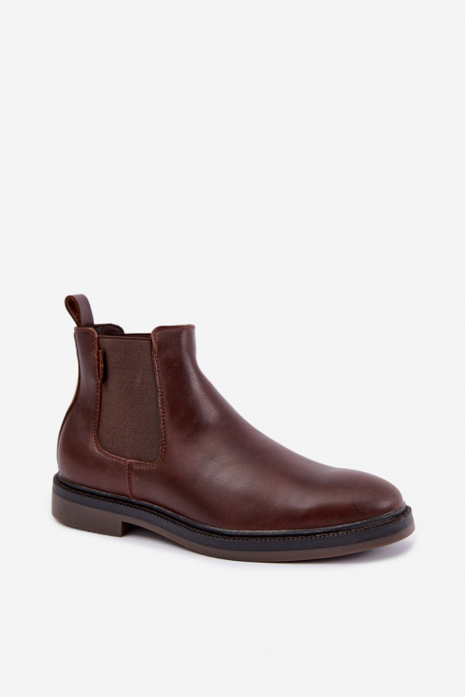 botines elegantes para hombres de cuero genuino Big Star UU174279 en color marrón oscuro