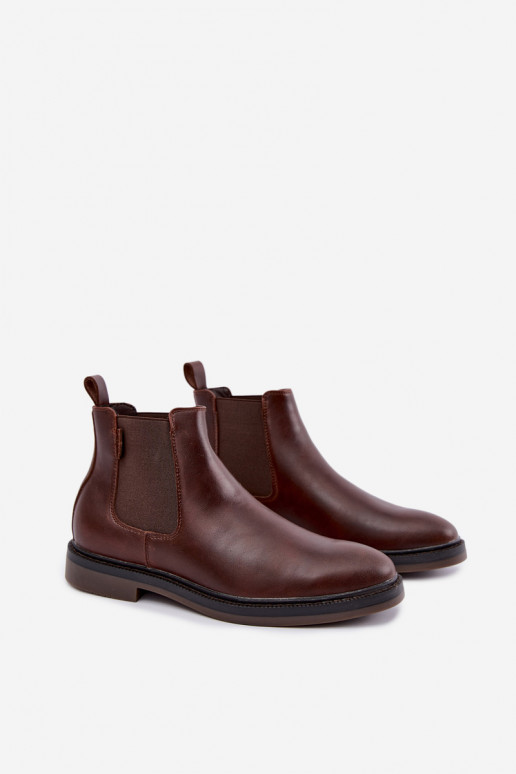 botines elegantes para hombres de cuero genuino Big Star UU174279 en color marrón oscuro