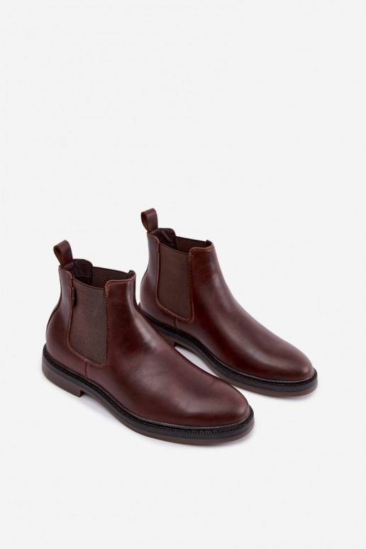 botines elegantes para hombres de cuero genuino Big Star UU174279 en color marrón oscuro