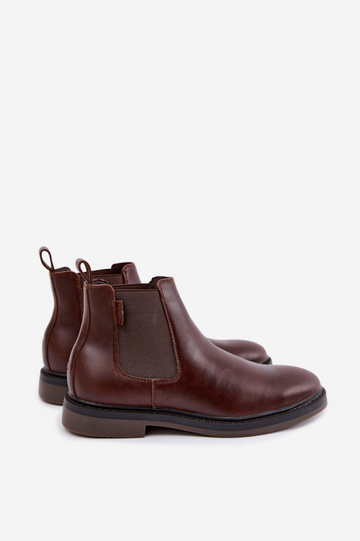 botines elegantes para hombres de cuero genuino Big Star UU174279 en color marrón oscuro