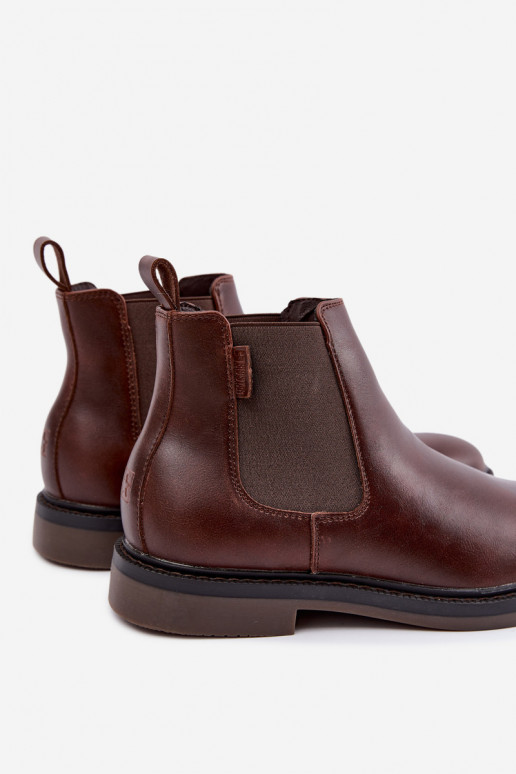 botines elegantes para hombres de cuero genuino Big Star UU174279 en color marrón oscuro
