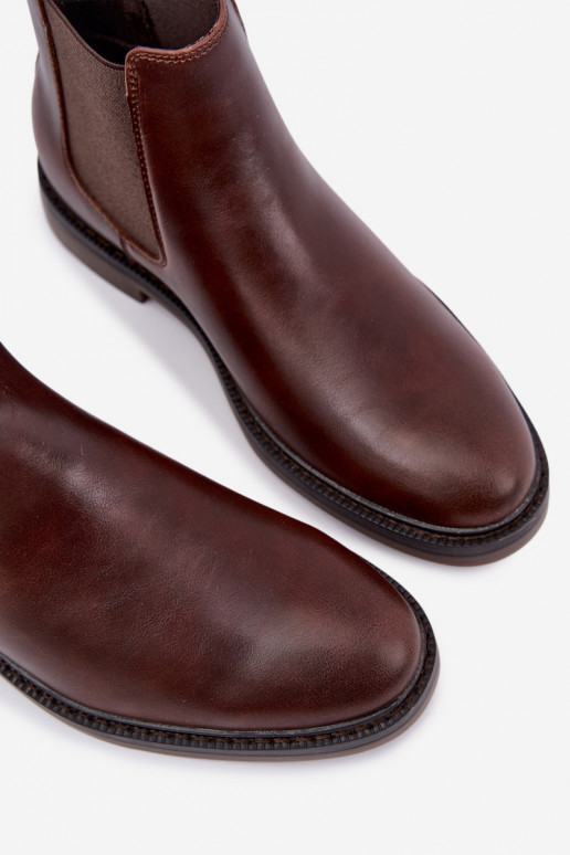 botines elegantes para hombres de cuero genuino Big Star UU174279 en color marrón oscuro