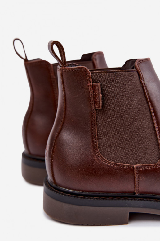 botines elegantes para hombres de cuero genuino Big Star UU174279 en color marrón oscuro