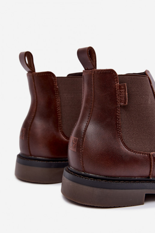botines elegantes para hombres de cuero genuino Big Star UU174279 en color marrón oscuro