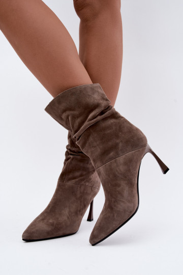 botines de ante sintético con tacones finos aislados con volantes D&A JC62-1038 en gris