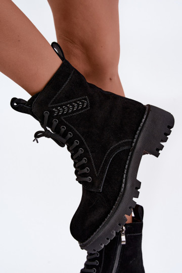 botines de trabajo para mujeres de ante sintético aislados D&A JC62-1035 en negro