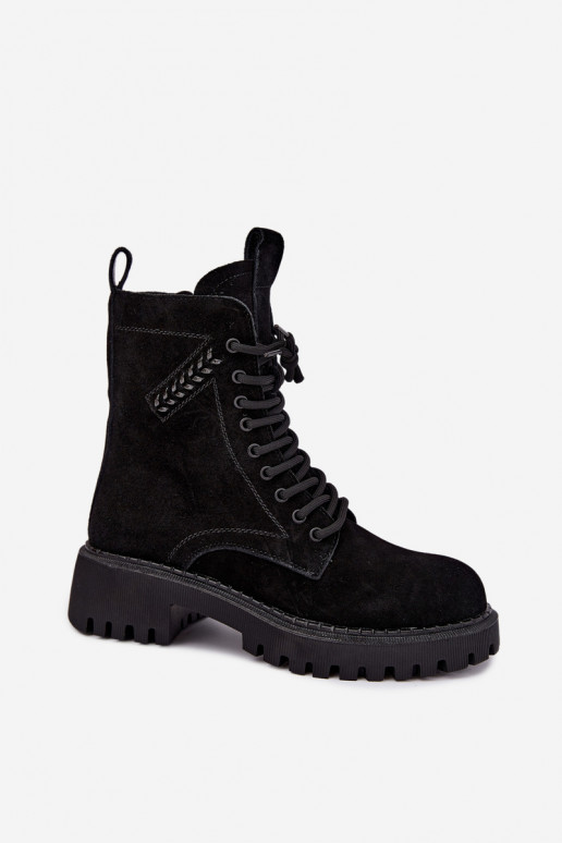 botines de trabajo para mujeres de ante sintético aislados D&A JC62-1035 en negro