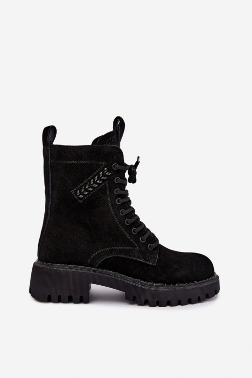 botines de trabajo para mujeres de ante sintético aislados D&A JC62-1035 en negro