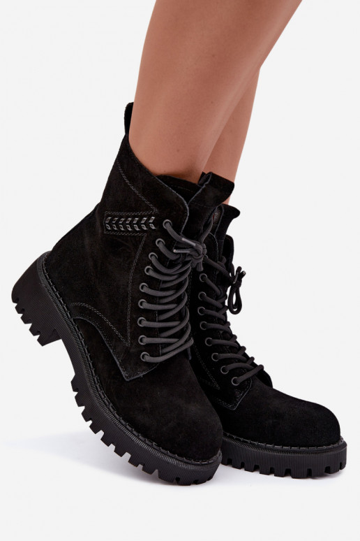 botines de trabajo para mujeres de ante sintético aislados D&A JC62-1035 en negro