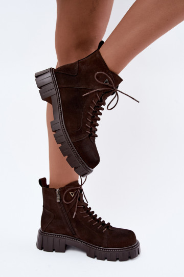 zapatos de ante para mujeres con plataforma D&A JC62-1045 en color chocolate