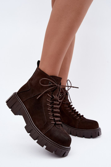 zapatos de ante para mujeres con plataforma D&A JC62-1045 en color chocolate 2