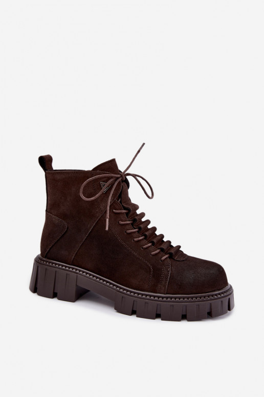 zapatos de ante para mujeres con plataforma D&A JC62-1045 en color chocolate