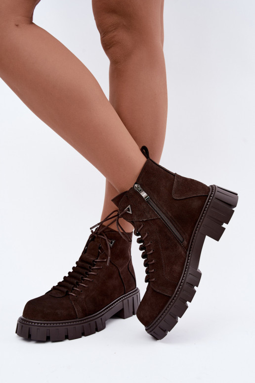 zapatos de ante para mujeres con plataforma D&A JC62-1045 en color chocolate