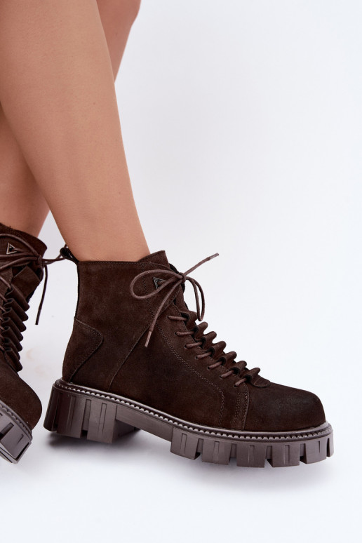 zapatos de ante para mujeres con plataforma D&A JC62-1045 en color chocolate
