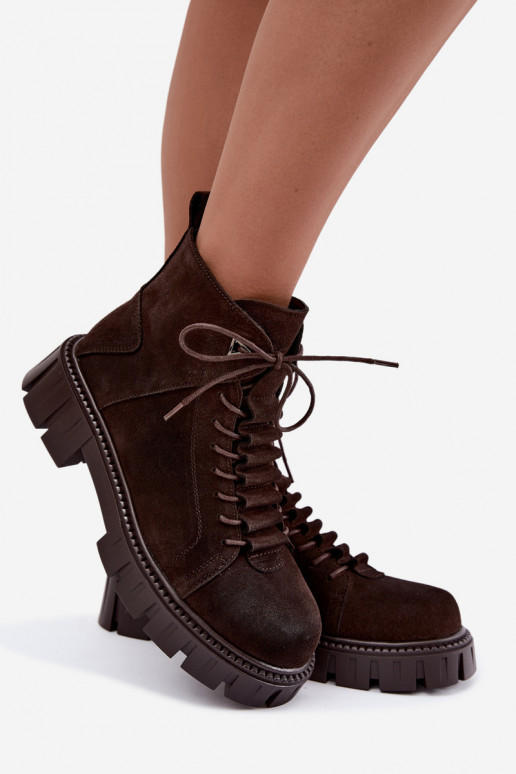 zapatos de ante para mujeres con plataforma D&A JC62-1045 en color chocolate