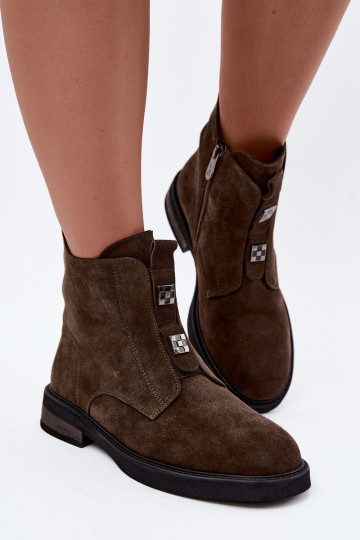 Botines de ante sintético forrados con tacones anchos D&A CR62-3334 marrón oscuro