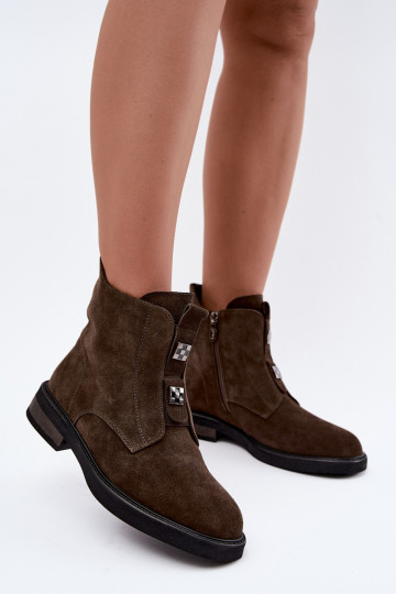 Botines de ante sintético forrados con tacones anchos D&A CR62-3334 marrón oscuro 2