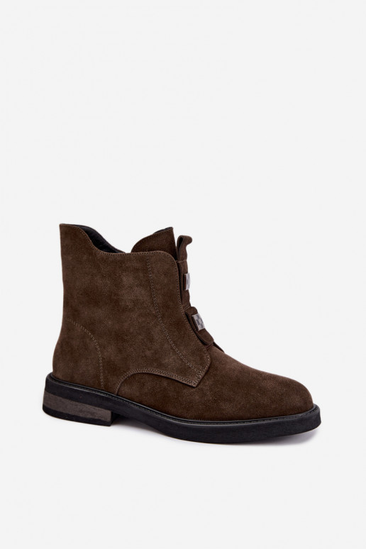 Botines de ante sintético forrados con tacones anchos D&A CR62-3334 marrón oscuro